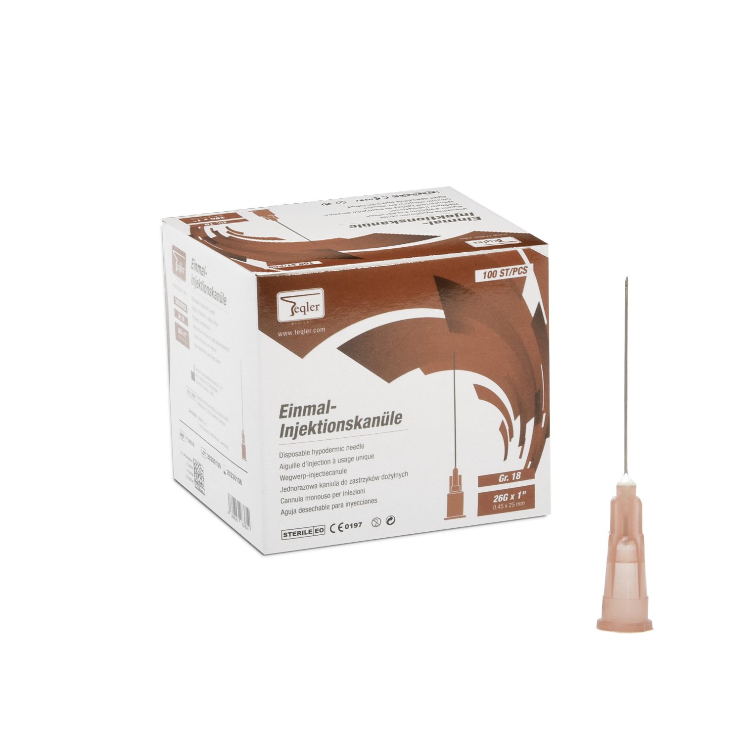 Teqler Einmalkanülen 26G x 1, 0,45 x 25mm (braun)
