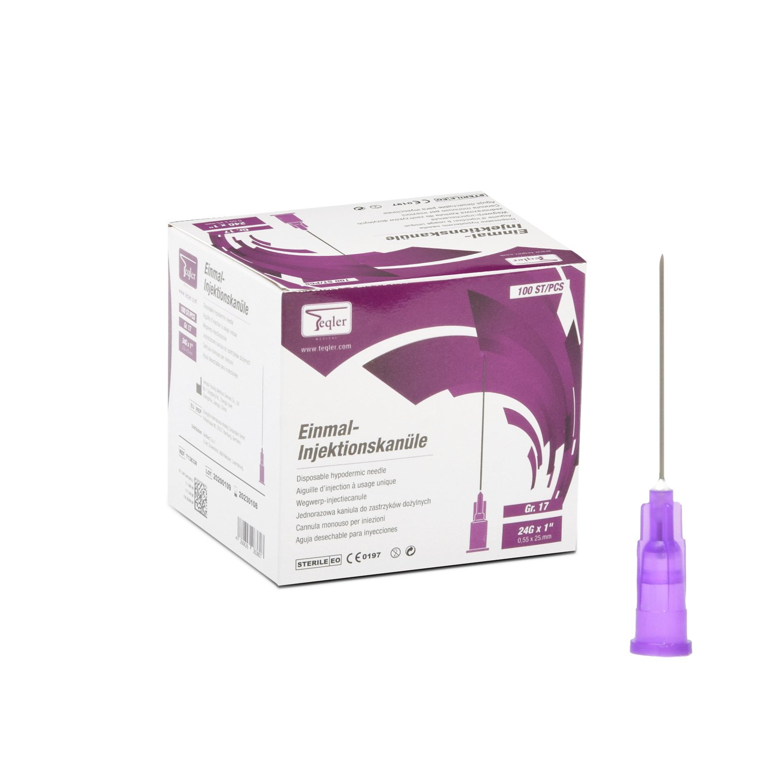 Teqler Einmalkanülen 24G x 1, 0,55 x 25mm (lila)