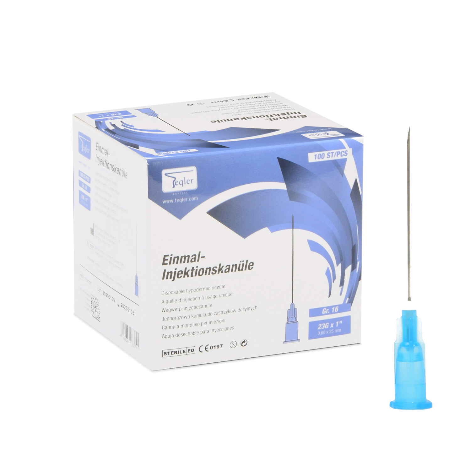 Teqler Einmalkanülen 23G x 1, 0,6 x 25mm (blau)