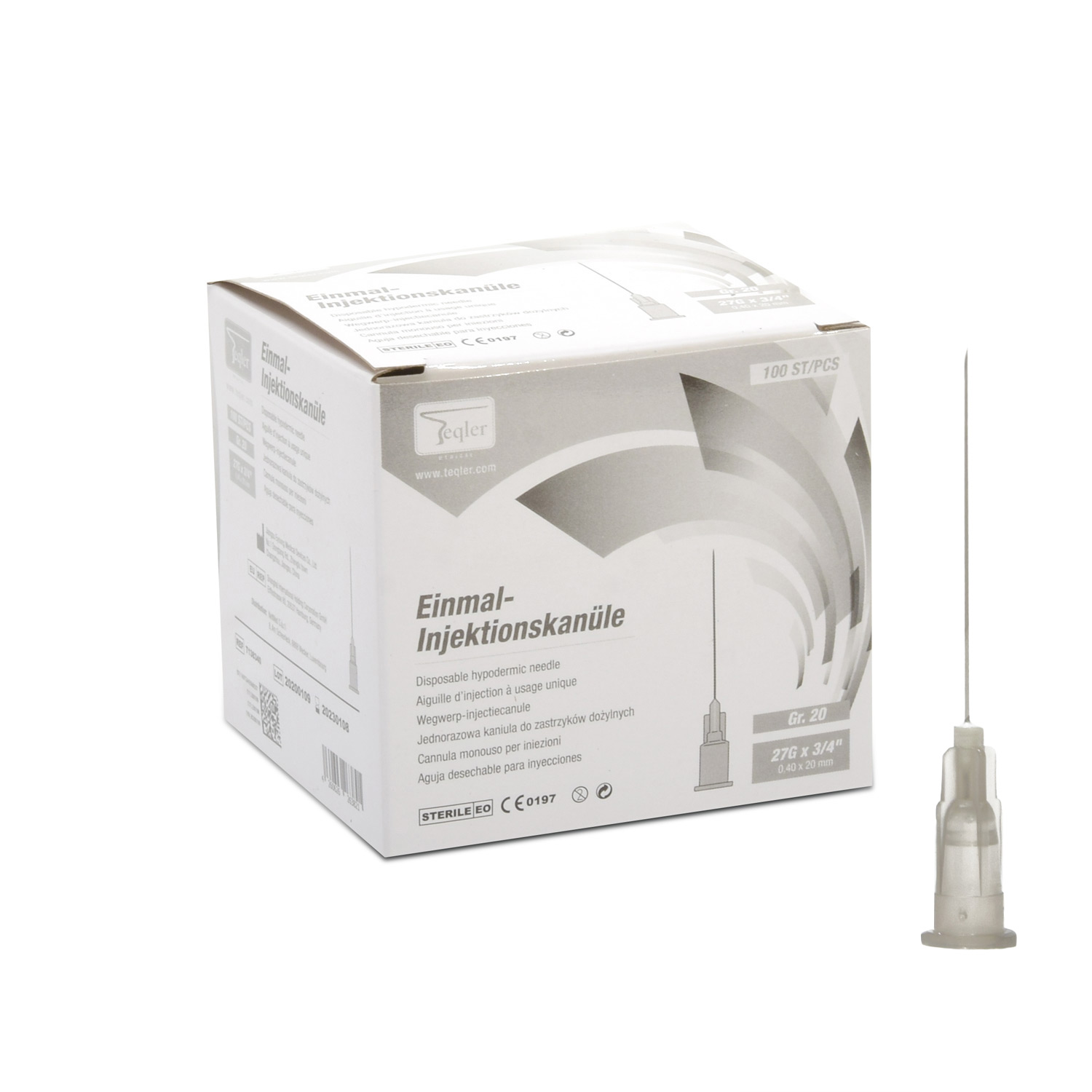 Teqler Einmalkanülen 27G x 3/4, 0,4 x 20mm (grau)