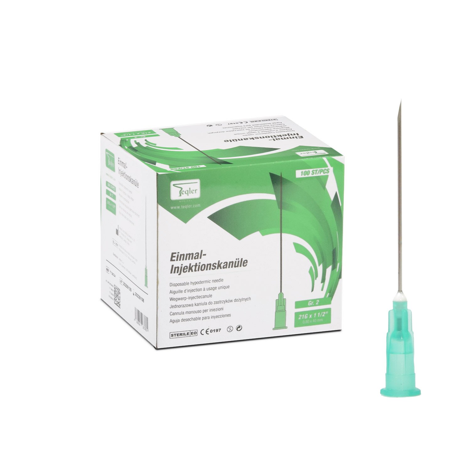 Teqler Einmalkanülen 21G x 1 1/2, 0,8 x 40mm (grün)