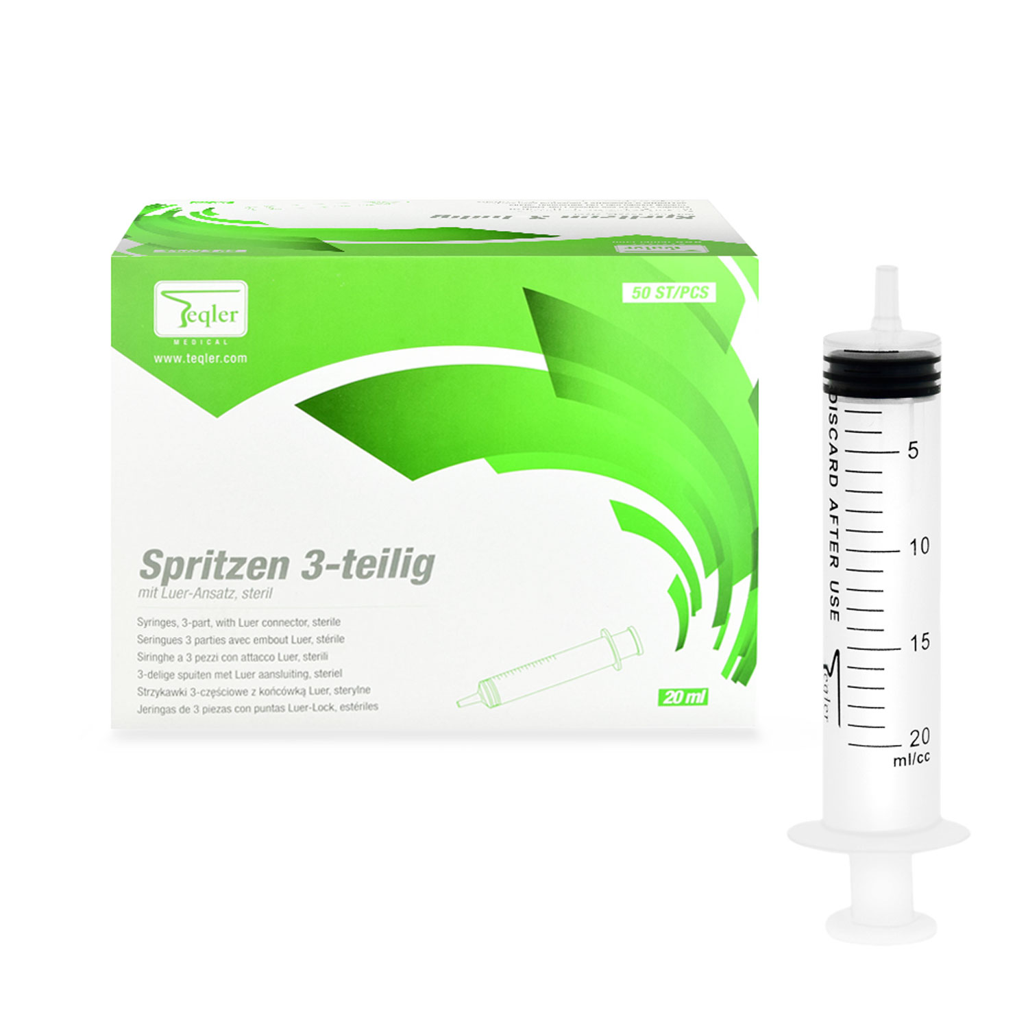Teqler Einmalspritze, 3-teilig 20 ml