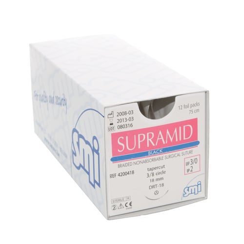 SMI Supramid black USP4-0 EP1,5 45cm DS12