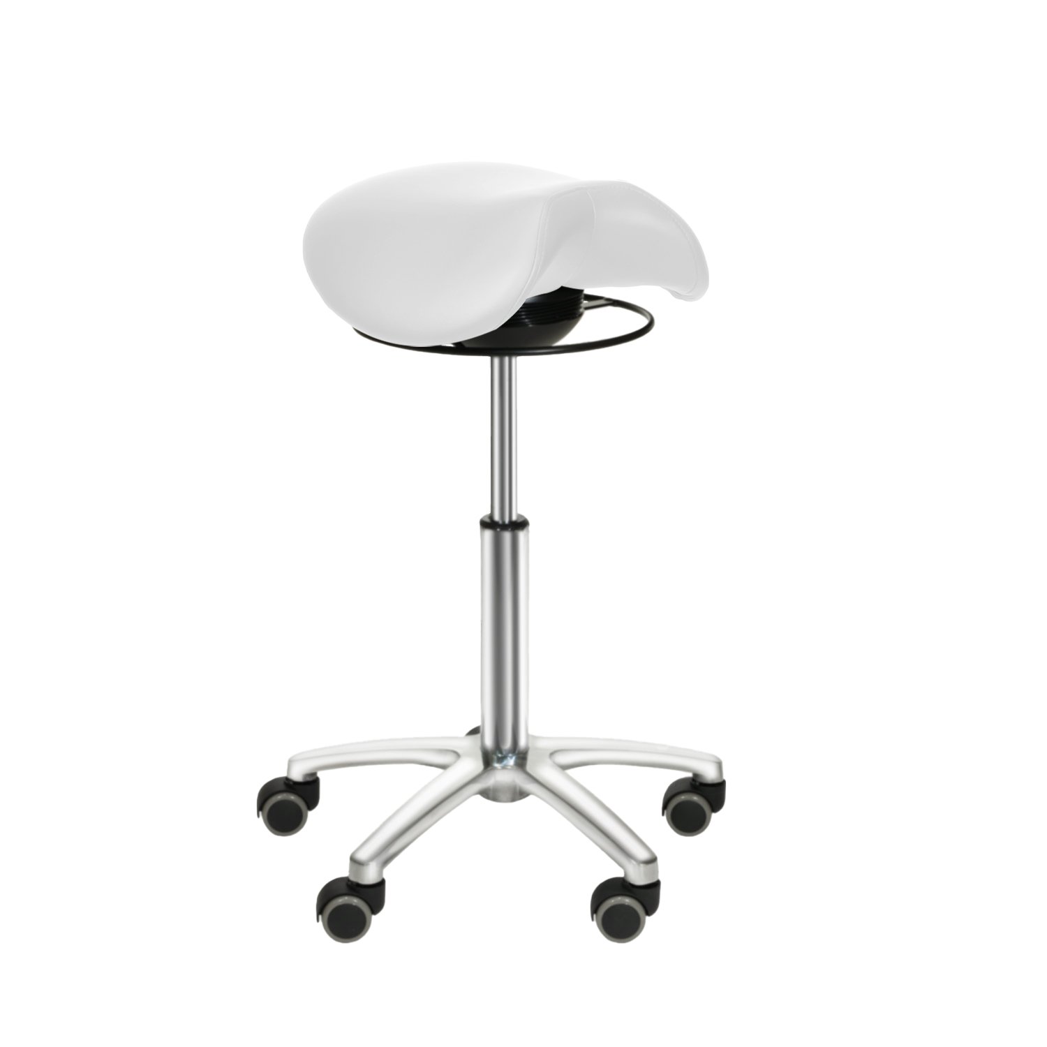 Sattelsitz-Hocker mit Schwing-Mechanismus weiß